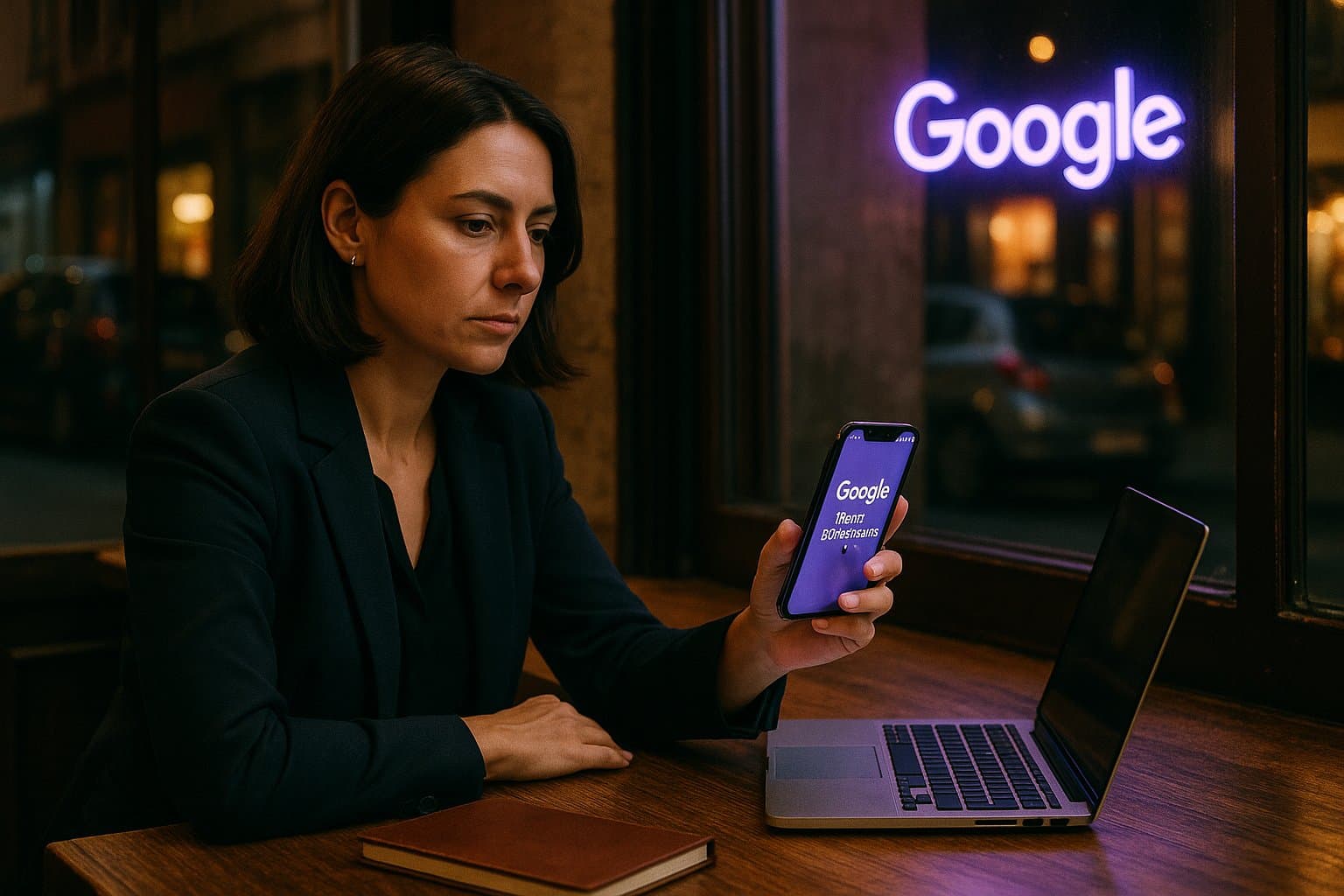 Consultor de agencia revisando métricas locales y reseñas de una ficha d'établissement Google para un comercio