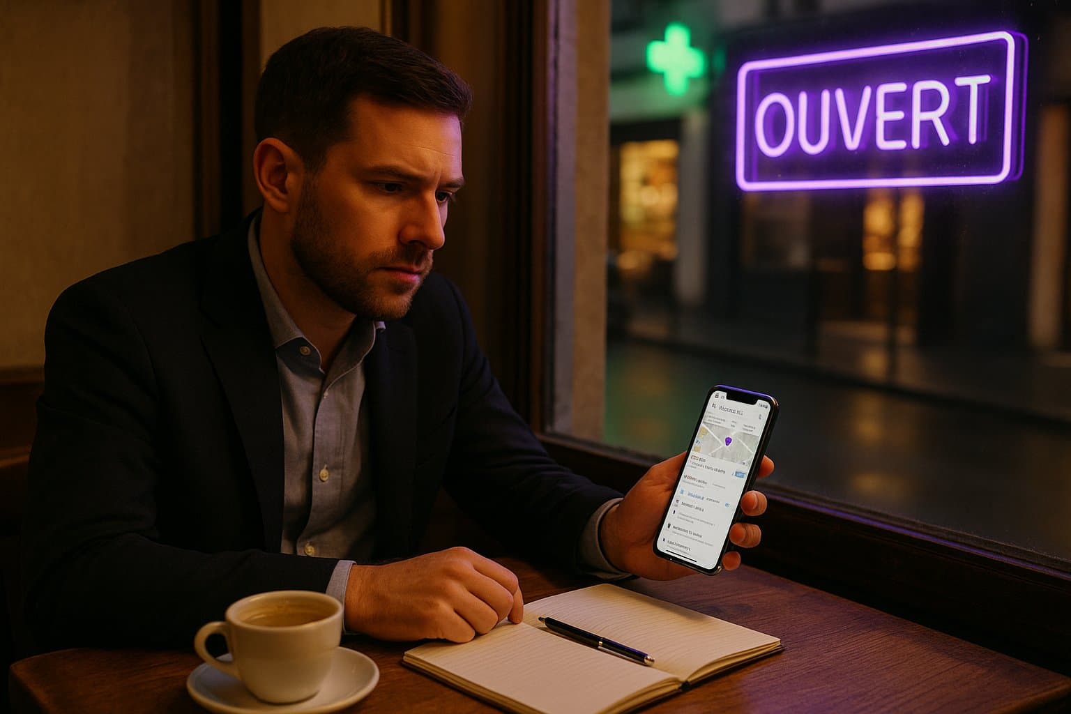 Agency consultant presenting a local SEO audit for a restaurant fiche d'établissement Google