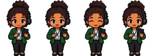 Léa at work, in pixel art
