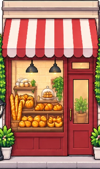 Bäckerei-Schaufenster in Pixelart