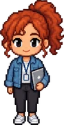 Rothaarige Passantin mit Laptop, in Pixelart