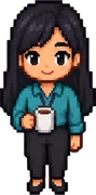 Kundin mit einer Tasse, in Pixelart