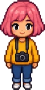 Jade, creadora en pixel art con una cámara