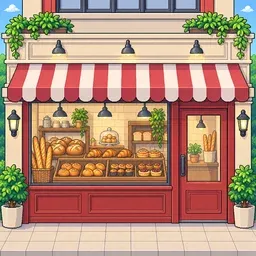 Bakery shopfront in pixel art