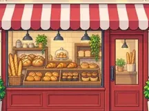 Panadería Rosa, fachada de comercio en pixel art