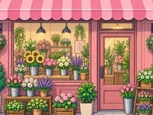 Blumenladen-Fassade in Pixelart