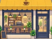 Café-Fassade in Pixelart
