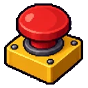 Großer roter Knopf in Pixel-Art auf gelbem Sockel