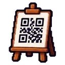 QR code poster on an easel in pixel art