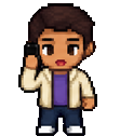 Personaje en pixel art al teléfono