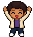 Personaje en pixel art con los brazos en alto
