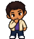 Personnage en pixel art qui réfléchit