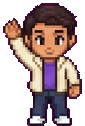Agency team member waving, in pixel art