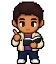 Membre d'agence qui prend des notes, en pixel art