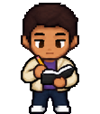 Pixel-Art-Figur macht sich Notizen
